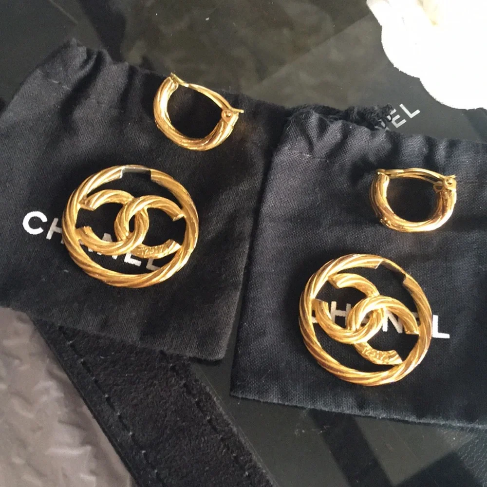 Chanel Gold-Tone Double C Drop Earrings